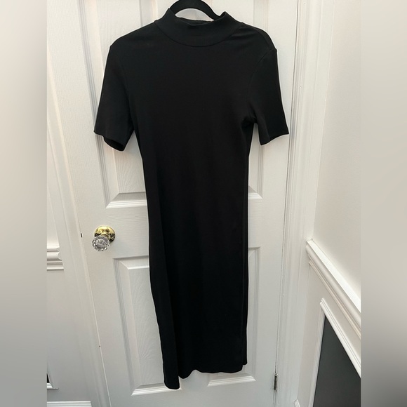 Zara Black Ribbed Midi Mock Turtleneck short sleeve dress - Picture 2 of 5